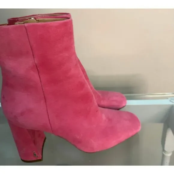 Pink Suede Sam Edelman Ankle Boots Size 7.5 | 3.5” Chunky Heel - Picture 2 of 7